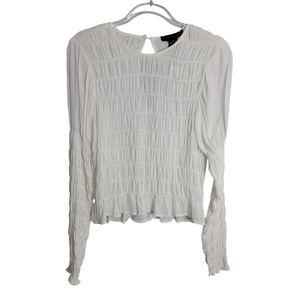 Sanctuary Womens M Blouse White Smocked Long Sleeve Rayon Victorian Goth NEW